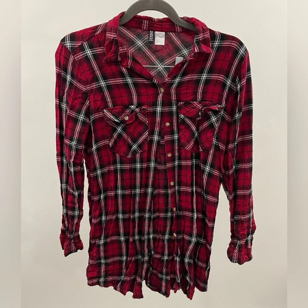Red Plaid Button Tunic Sz S